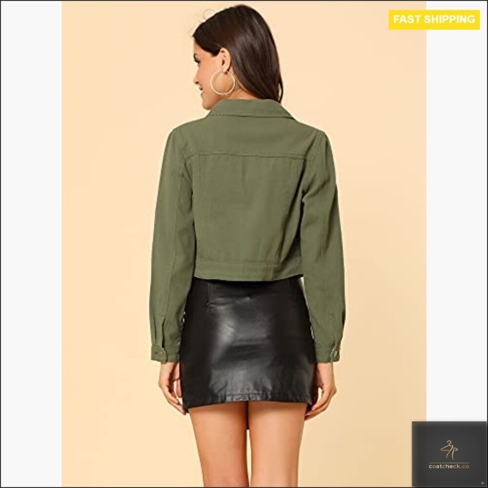 Cropped Denim Jacket Button Down Gingham Patchwor… - image 5